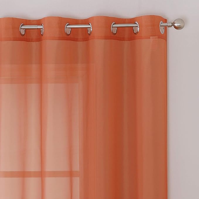 KEQIAOSUOCAI Patio Door Sheer Curtain Panels - Ceiling to Floor Extra Long Voile Drape Curtains Window Treatment for Sliding Glass Door (Burnt Orange,2 Pieces,W 54 x L 95 inches)