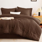 CozyLux King Size Comforter Set Brown Seersucker 7 Pieces Bed in a Bag King Comforter Set with Sheets, Luxury Soft Bedding Set with Down Alternative Comforter, Sheets, Pillowcases & Shams All Seasons