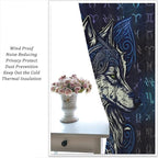Viking Wolf Curtains Blue Rune Nordic Gothic Animal Curtains Dark Ancient Totem Mythological Pattern Printed Curtains Boys Bedroom Living Room Decoration Blackout Curtains W42 * L63 Inch
