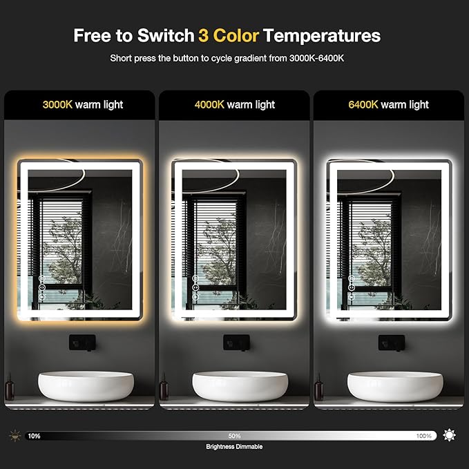 36x30 LED Bathroom Mirror with Lights, Rounded Rectangle Bathroom Mirror for Wall, Anti-Fog, Dimmable, Backlit + Front Lit, Lighted Bathroom Vanity Mirror Tempered Glass(Horizontal/Vertical)