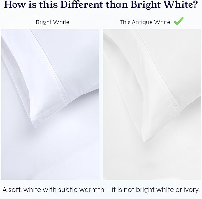 California Design Den 2-Pack Twin XL Sheet Sets 100% Cotton Sateen - 400 Thread Count - Extra Soft, Breathable & Cooling Sheets, Wrinkle Resistant, 2 Sets of Deep Pocket Bed Sheets - Antique White