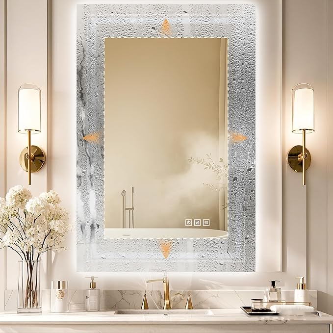 48x36 LED Mirror for Bathroom with Front and Backlit Light Up Digital Mirrors for Wall,Anti Fog,Stepless Dimmable,Tempered Silver Glass Smart Vanity Mirror for Bathroom