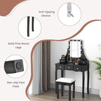 CHARMAID Vanity Desk with Mirror and Lights, Makeup Vanity Table with 5 Storage Drawers, 3 Color Lighting Modes, Adjustable Brightness, Modern Bedroom Dressing Table with Vanity Stool, Black