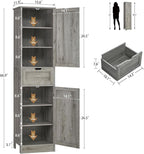Iwell 67" Tall Bathroom Cabinet with Adjustable Shelves & 1 Drawer, Storage Cabinet with 2 Doors, Narrow Tall Cabinet, Floor Cabinet for Bathroom, Living Room, Home Office, Grey