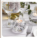 8 Pcs Glass Clear Votive Floating Candle Holders with 8 Pcs Bright Pearl String Beads, Tealight Bowl Candle Holder Bulk for Wedding Centerpiece Home Bridal Shower Party Decor (Silver)