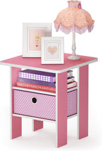 Furinno ANDREY Side Table, End Table, Night Stand with Open Shelves and Storage Bin, Bedside Table, for Living Room, Bedroom, Pink