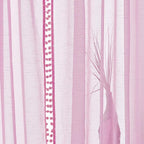 Treatmentex Pom-Pom Pink Sheer Curtains for Girl's Room 95 inches Linen Textured Look Red Sheer Window Draperies for Bedroom Living Room, 52" w x 2 Panels, Rod Pocket