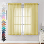OVZME Mustard Yellow Sheer Curtains 63 Inches Length 2 Panels Rod Pocket Light Weight Soft Curtain Sheers, Voile Drapes for Basement Bathroom Bedroom Living Room, Each is 42W x 63L