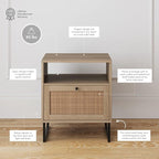 Nathan James Mina Rattan Wood End Side Accent Table Nightstand with Storage for Living Room or Bedroom, 1, Oak/Black