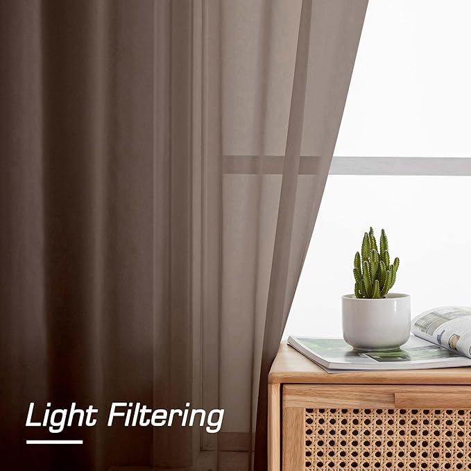 OWENIE Sheer Chocolate Curtains, Sheer Curtains 78 inch Length 2 Panels Set, Rod Pocket Voile Fimly Sheer Drapes for Living Room/Bedroom, 2pcs, Each 42" W x 78" L