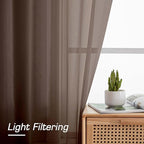 OWENIE Sheer Curtains 72 Inches Long 2 Panels Set, Light Filtering Sheer Curtain Rod Pocket Clear Drapes for Living Room Bedroom Window Sliding Door, Each 42 x 72 Inch, Chocolate