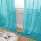 Aiyufeng Turquoise Sheer Curtains 90 Inches Long 2 Panels Set, Light Filtering Soft Airy Voile Rod Pocket Turquoise Sheer Window Drapes for Bedroom Living Room, Each 42Wx90L Inches