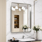 LOAAO 22X30 Inch Brushed Nickel Bathroom Mirror, Rounded Rectangle Silver Metal Frame Mirror, Brushed Nickel, Anti-Rust, Hangs Horizontally or Vertically