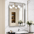 LOAAO 32X36 Inch Brushed Nickel Bathroom Mirror, Rounded Rectangle Silver Metal Frame Mirror, Brushed Nickel, Anti-Rust, Hangs Horizontally or Vertically
