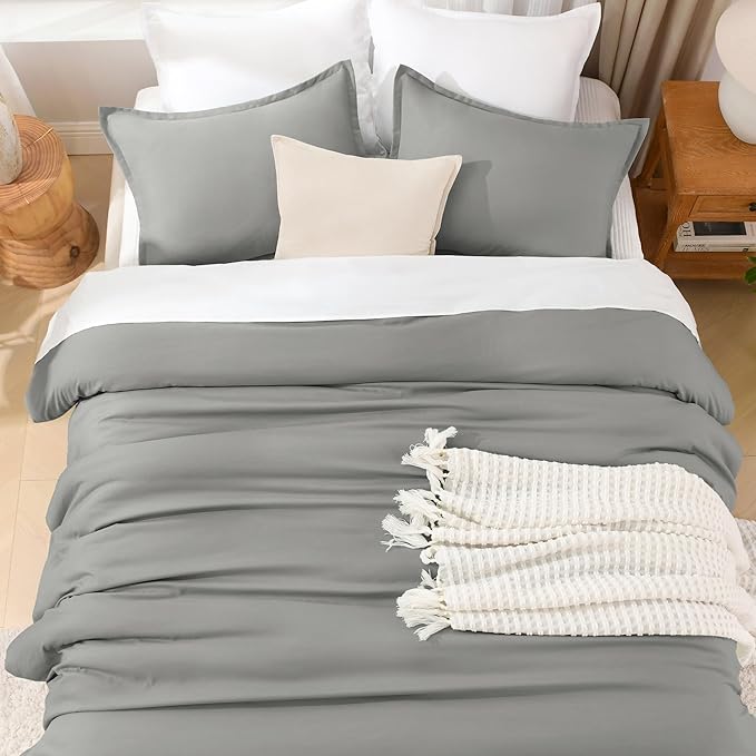 Litanika Comforters Medium Gray Full Size, 3 Pieces Lightweight Solid Bedding Set & Collections, All Season Fluffy Bed Set (79x90In Comforter & 2 Pillowcases)