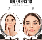 OVENTE 9" Wall Mounted Makeup Mirror with 1X/10X Magnification, Double Sided Magnifying Round Bathroom Vanity Mirror, 360° Swivel Design, Extendable and Folding Arm, Antique Bronze MNLFW90ABZ1X10X