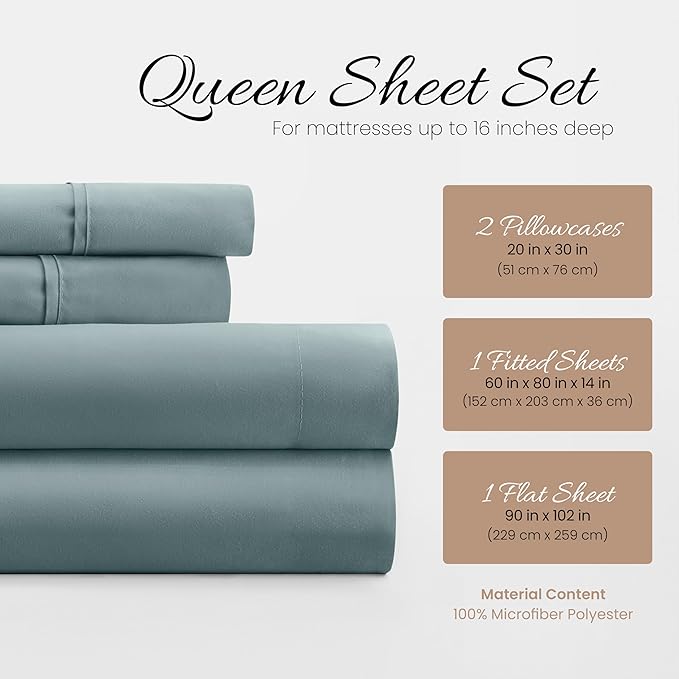 Linen Market Bed Sheets for Twin XL Size Bed (Ocean) - Sleep Better Than Ever with These Soft and Cooling Twin XL Sheets - Deep Pocket Fits 16" Thick Beds - 4 Piece Twin XL Sheet Set