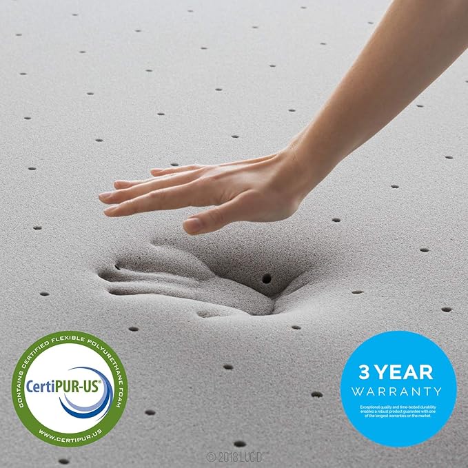 LUCID 4 Inch Bamboo Infused Memory Foam Mattress Topper - Twin Size – Cooling Ventilation – Pressure Relieving Bed Topper - Mattress Pad – CertiPur Certified