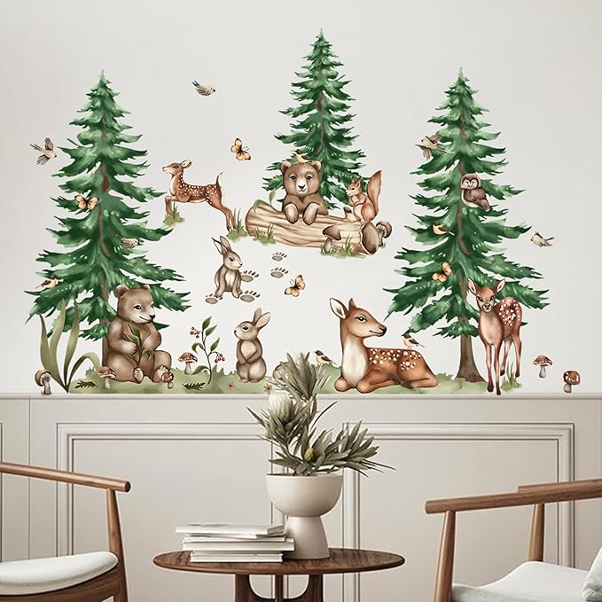 Jungle Animal Wall Stickers Forest Safari Wall Decals Kid Room Nursery Baby Bedroom Décor (Cedar Tree Animals)