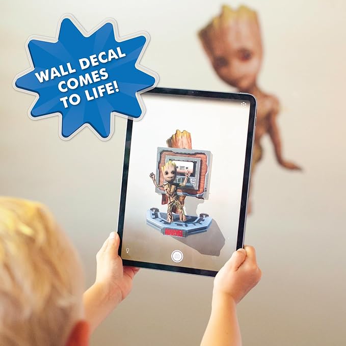 Wall Palz Marvel Guardians of The Galaxy Baby Groot Wall Decal - Peel and Stick Wall Stickers with 3D Augmented Reality Interaction - 21" Groot Stickers - Marvel Room Decor