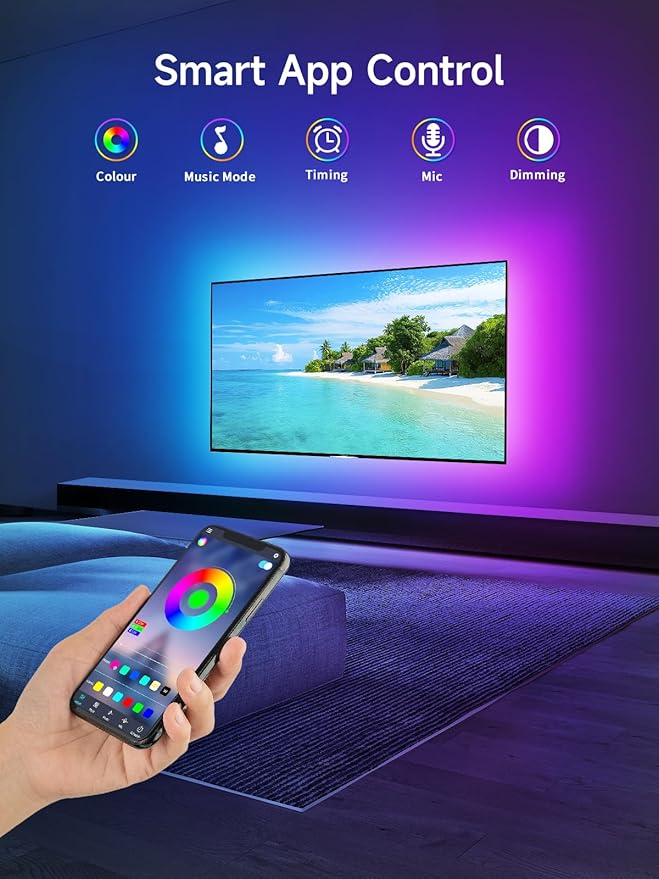 TV LED Lights, 13.1ft LED Lights for 43-60in TV, RGB TV Backlight Behind with Music Sync Bluetooth APP and Remote Control Strip Light USB Powered for Bedroom Gaming Room Decor