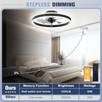 VOLISUN Low Profile Ceiling Fans with Lights and Remote, 19.7in Flush Mount Ceiling Fans with Light, 3000K-6500K Dimmable Fandelier LED Fan Light, Black Bladeless Ceiling Fans with Lights for Bedroom