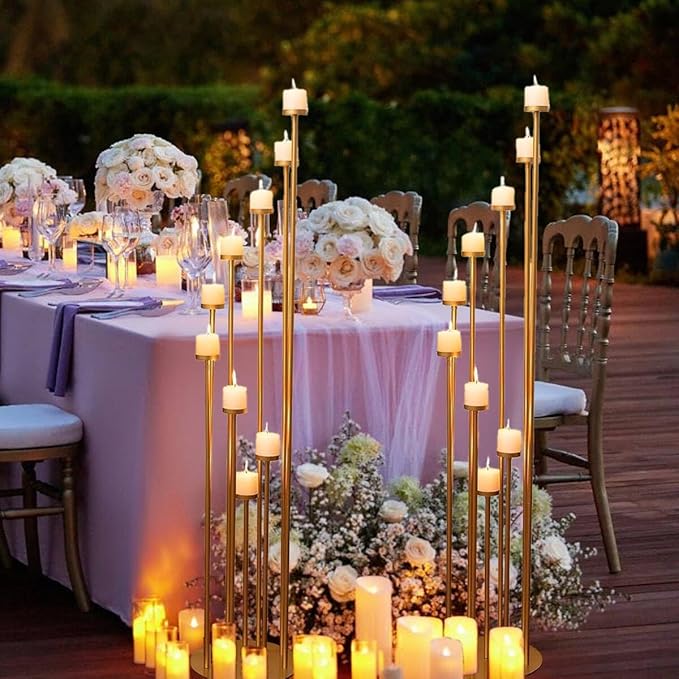 4pcs 9 Arm Candelabra, Floor Candle Holders Tall Set for Wedding Aisle Decoration,Gold Candelabras for Fireplace,Candle Stand Fit for Flameless or Wax