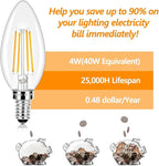 E12 LED Candelabra Bulbs 40 Watt Equivalent, 4W Vintage Candle Light Bulbs, 470Lm Warm White 2700K Edison Bulbs for Ceiling Fan, Filament Clear Glass Type B Lamp Bulbs for Chandelier (5 Packs)