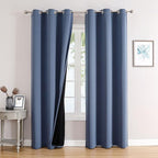 ChrisDowa 100% Blackout Curtains for Bedroom with Black Liner, 2 Thick Layers Total Blackout Thermal Insulated Grommet Window Curtains 2 Panels Set (Stone Blue, 42 x 84 Inch)