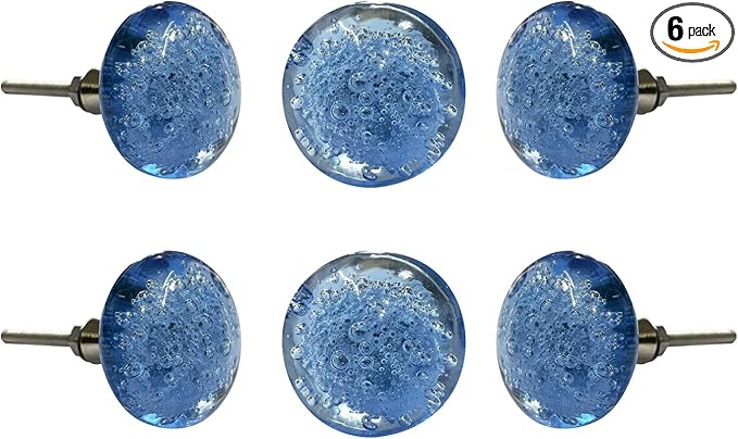 Perilla Home Set of 6 Crystal Knobs for Cabinet & Drawers Decorative Glass Knobs for Home Kitchen Cabinet Hardware Cupboard Glass Door Dresser Wardrobe and Drawer Pulls (Cola Water)