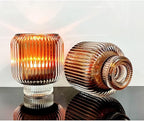 Woho Brown Votive Candle Holders Bulk of 4 for Fall Decor, Tealight Candle Holder for Halloween/Thanksgiving, Vintage Glass Tea Lights Candle Holder for Dining Table(Brown, 3.5'' Tall 3.1'' Diameter)