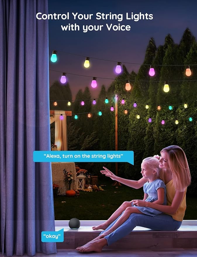 Govee Smart Outdoor String Lights H7020, RGBIC Warm White 48ft LED Bulbs for Outdoor Decor, WiFi Patio Lights Work with Alexa, Google Assistant, APP Control, IP65 Waterproof