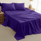 DREAMCARE Full Size Sheets - Cooling Bed Sheets - 4pcs Set - up to 15" Deep Pocket Full Sheet Set - Sheets Full Size Bed - Soft & Long Lasting 100% Fine Brushed Polyester with Side Pocket - Purple