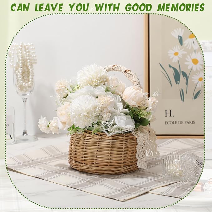 Tigeen Artificial Flowers Artificial Peonies Silk Flowers Faux Peony Fake Peony Silk Hydrangea Bouquet for Wedding Table Centerpiece Floral Vase Decor(White,24 Bundles)