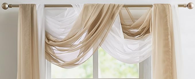 Warm Home Designs Extra Long Taupe Brown Sheer Window Scarf. Valance Scarves are 54 X 216 Inches. Great As Wedding Arch Draping Fabric, Bed Canopy Or for Decorative Project. AM Taupe 216"