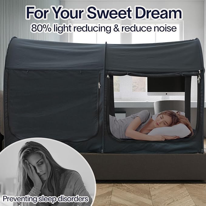 Alvantor Bed Canopy Bed Tents 2-in-1 Dream Tents Privacy Space Twin Size Sleeping Tents Indoor Pop Up Portable Frame Curtains Breathable Gray Cottage Reducing Light & Air Ventilation