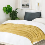 BOURINA Mustard Throw Blanket 50x60 Inches Throw Textured Solid Soft Sofa Couch Decorative Knit Blanket