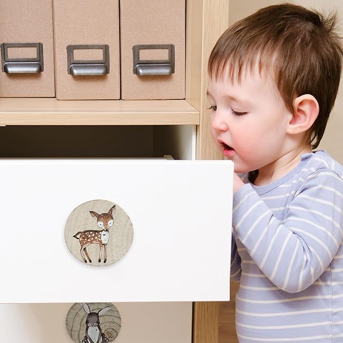 Animal Wood Dresser Cabinet Drawer Knobs Round Unique Decorative Wooden Drawer Knobs for Kids Cabinets (8, Log Color)