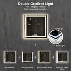 LED Bathroom Mirror, 32x32 Inch Gradient Front and Backlight Lighted Vanity Mirror, 3 Colors Dimmable CRI>90 Double Lights, IP54 Enhanced Anti-Fog, Hanging Plates Wall Mount Bathroom Mirror