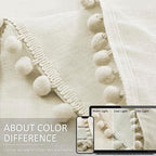 Treatmentex Pom-Pom Polyester Sheer Curtains for Office Outdoor Curtains Bedroom Window Drapes 108 inches Long Rod Pocket Curtain Set for Living Room 2 Pack, Beige