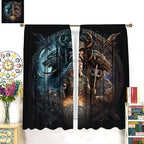 Cool Norse Viking Theme Curtains - Fantasy Ancient Symbols Wildlife Wolf Nordic Vikings Thermal Insulated Blackout Curtains - Rod Pocket Window Treatment Drapes for Bedroom 2 Panels 63L x 27.5W