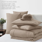 CozyLux Queen Comforter Set Khaki, 7 Pieces Bed in a Bag, Khaki Comforter Queen Size, All Season Bedding Sets with Stitch Quilted Comforter, Flat Sheet, Fitted Sheet, Pillowcases
