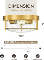 FEMILA 12" Ceiling Light Fixture, 2-Light Flush Mount Light for Bedroom Kitchen Dining Room Hallway Entryway, Brass Gold Finish with Seeded Glass, 4FTJ22-F BG