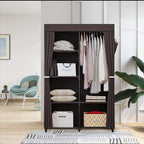 36 Inch Portable Wardrobe Closet Clothes Organizer with Metal Shelves and Dustproof Non-Woven Fabric (Coffee)