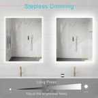 Wall-Mounted LED Square Bathroom Mirror, Makeup Mirror (36 inches x 30 inches,) 3 Color Stepless Dimmable Memory Bathroom Vanity Mirror with Lights CRI90+ 3000~6400K Smart Mirror with Touch