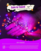 Halloween Fairy Lights Battery Operated, 10 Feet 120LEDs Firecracker String Lights Waterproof Silver Wire Starry Firefly Light for Bedroom Home Haunted House Indoor Outdoor Holiday Decorations, Purple