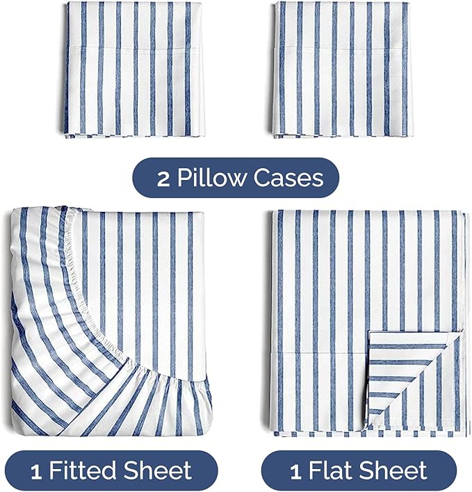Twin XL 4 Piece Sheet Set - Comfy Breathable & Cooling - Soft Hotel Luxury Bedding Set with 8-16 Inch Deep Pockets - 1 Flat & 1 Fitted Sheet & 2 Pillowcases - Wrinkle Free & Easy Care - Blue Stripes 2