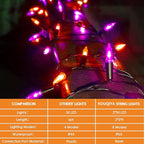 KOUQIYA Battery Halloween Lights, 2 Pack Total 100 LED 17ft Mini String Light with Auto-Timer 8 Modes Waterproof Tree Lights (Orange&Purple, 50 LEDs x 2 Pack)