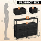 WLIVE Black Dresser for Bedroom, 5 Drawer Dressers with Charging Station, Fabric Chest of Drawers with Open Shelves, Storage Dresser for Living Room, Closet, Entryway