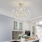 WUZUPS 5-Light Crystal Candle Chandelier Flushmount Ceiling Light Modern Lighting Fixture for Bedroom Hallway Bar Kitchen Bathroom, H 20.9" W 22", E12 Base, Brushed Nickel